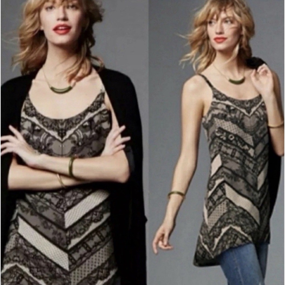 Cabi‎ Monaco Cami style 3278 faux lace tunic tank fully lined Size M Black Cream
